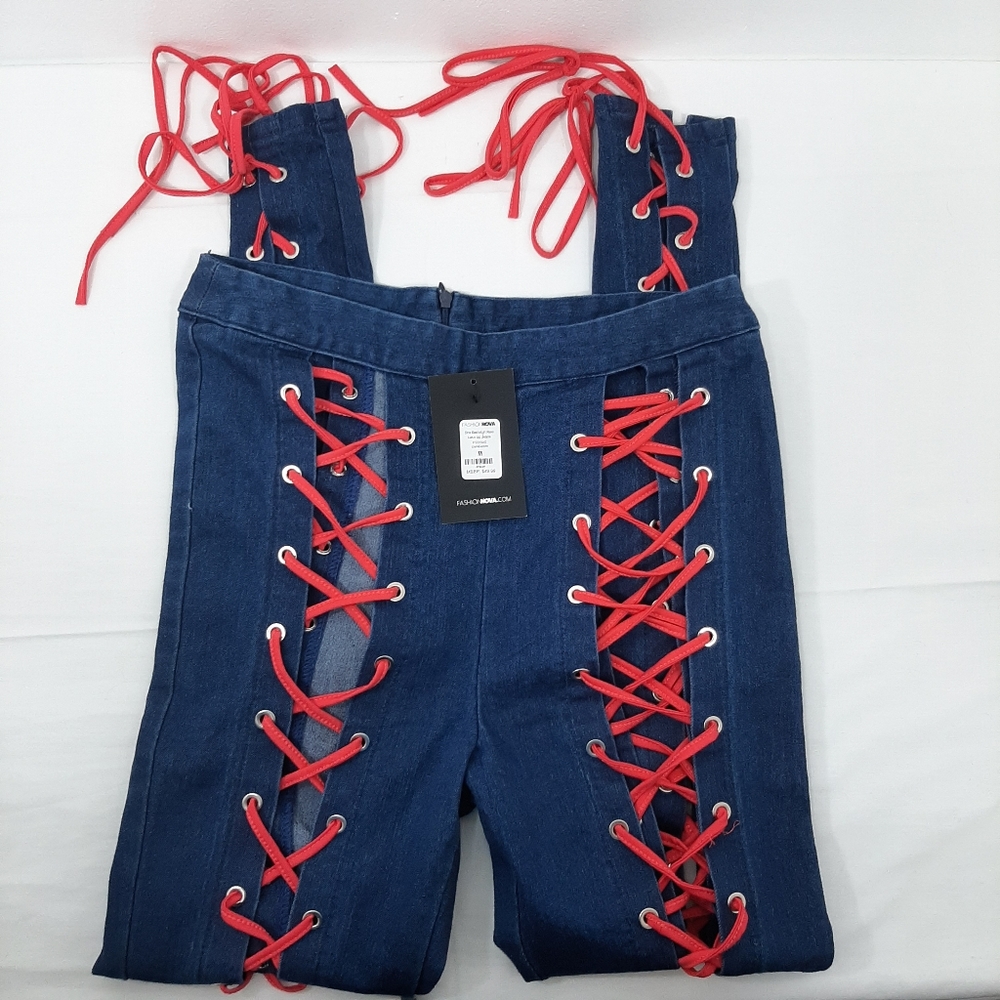NWT Fashion Nova She Bad High Rise Lace up Jeans